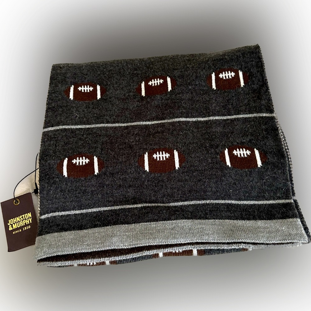 Johnston & Murphy Football Scarf Charcoal Brown winter wrap NFL game SUPER BOWL
